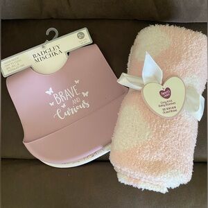 Badgley Mischka Blush Pink Silicone Bib with Plush Baby Blanket Gift Set | OS